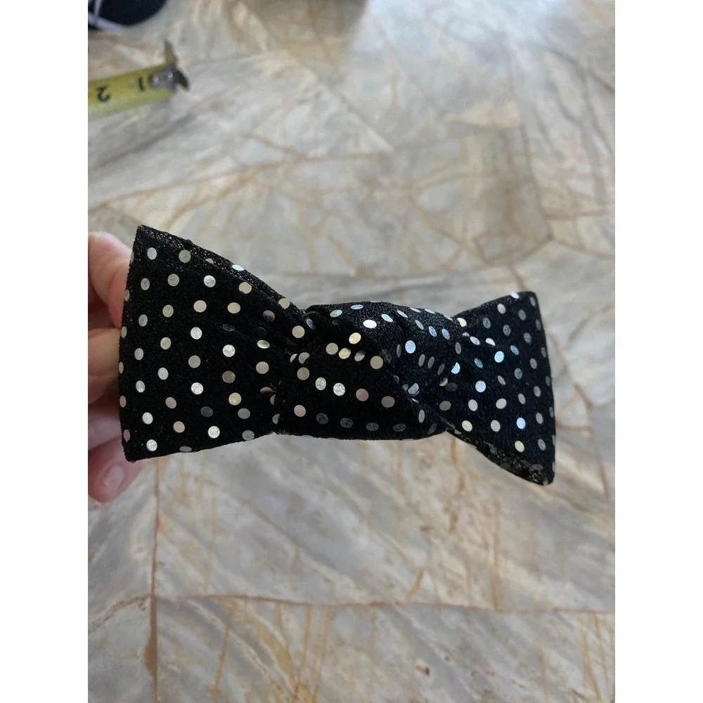 Black Silver Polka Dot Bow Headband Retro Sparkle Hair Accessory